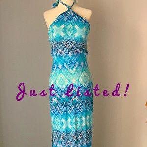 Cynthia Rowley Turquoise/Blue Halter Maxi Dress